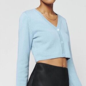 Reformation cropped light blue cardigan